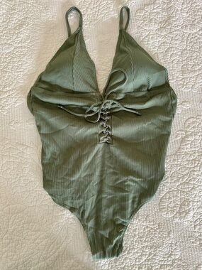 Rue21 Olive Green Ribbed One-Piece Swimsuit
